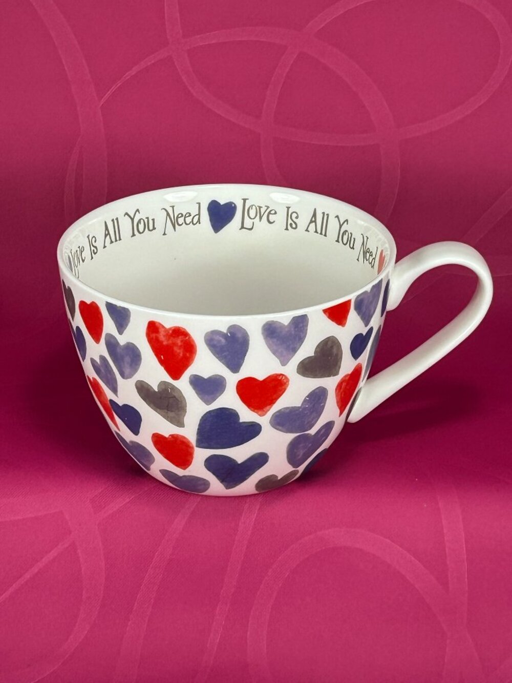 Portobello by Design multi color hearts graphics over size tea cup